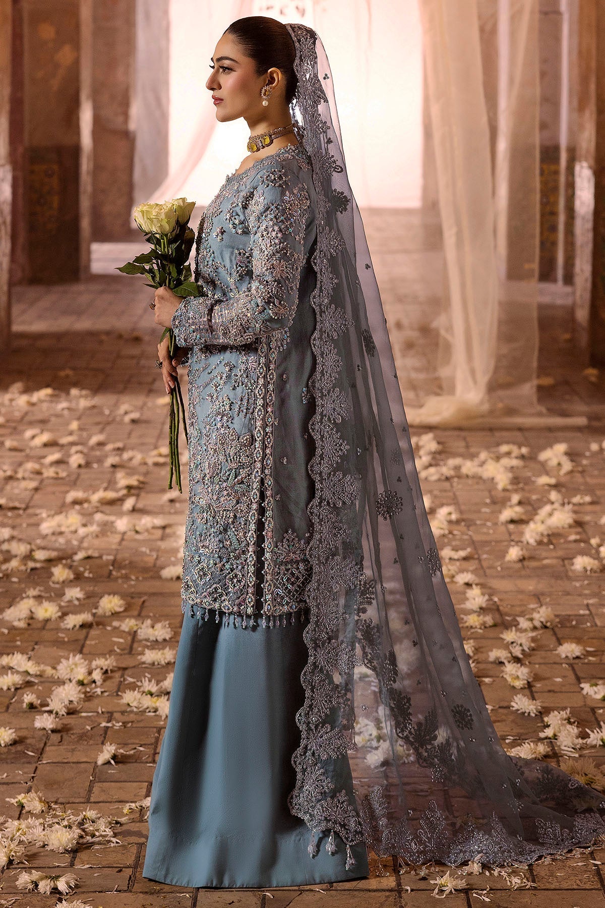 Motifz | Bridal Couture | 0014-FIROZEH EMBROIDERED ORGANZA STITCHED - Official Motifz stockist in UK - Sakeena London