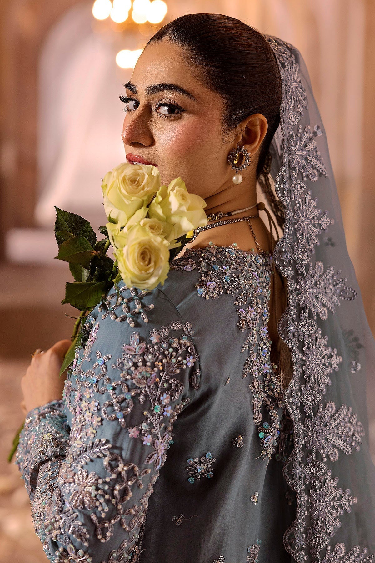 Motifz | Bridal Couture | 0014-FIROZEH EMBROIDERED ORGANZA STITCHED - Official Motifz stockist in UK - Sakeena London