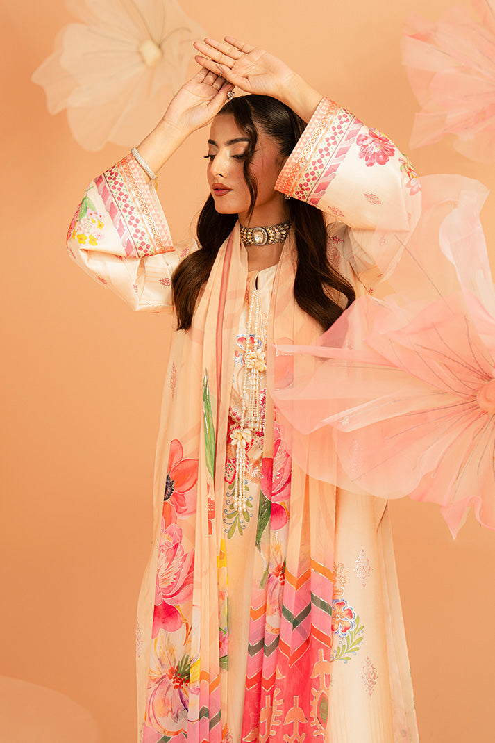 Imrozia Premium | Amelia Printed Silk | SP-152 Peach Ãtoile