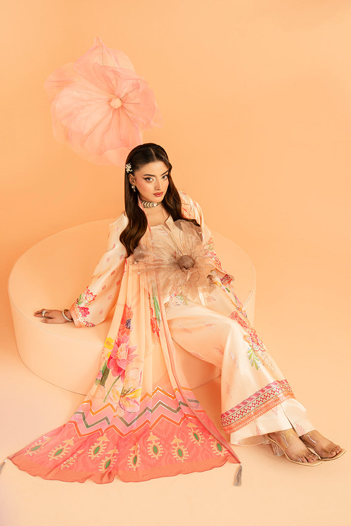 Imrozia Premium | Amelia Printed Silk | SP-152 Peach Ãtoile