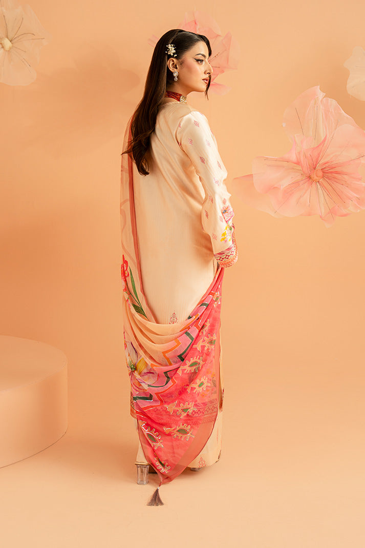 Imrozia Premium | Amelia Printed Silk | SP-152 Peach Ãtoile