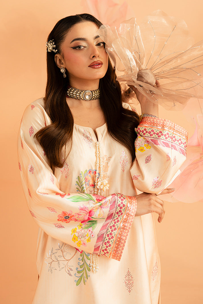 Imrozia Premium | Amelia Printed Silk | SP-152 Peach Ãtoile