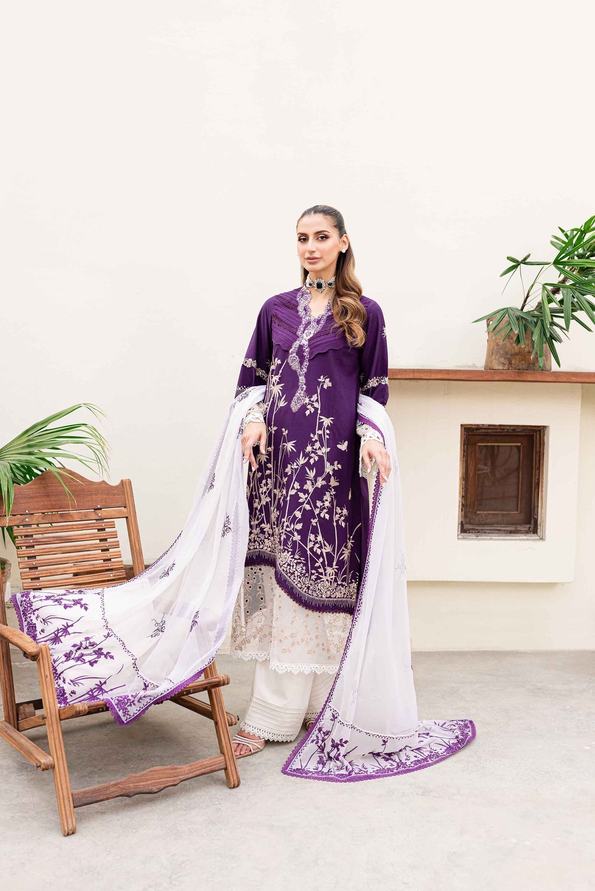 Sable Vogue | Shiree Lawn 24 | Plum Orchid - Official Sable Vogue stockist in UK - Sakeena London