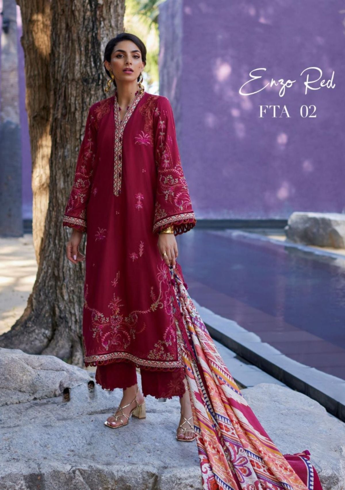 Lawn Collection - Farah Talib Aziz - Suay - Luxury Unstitched '24 - Enzo Red - FTA#02