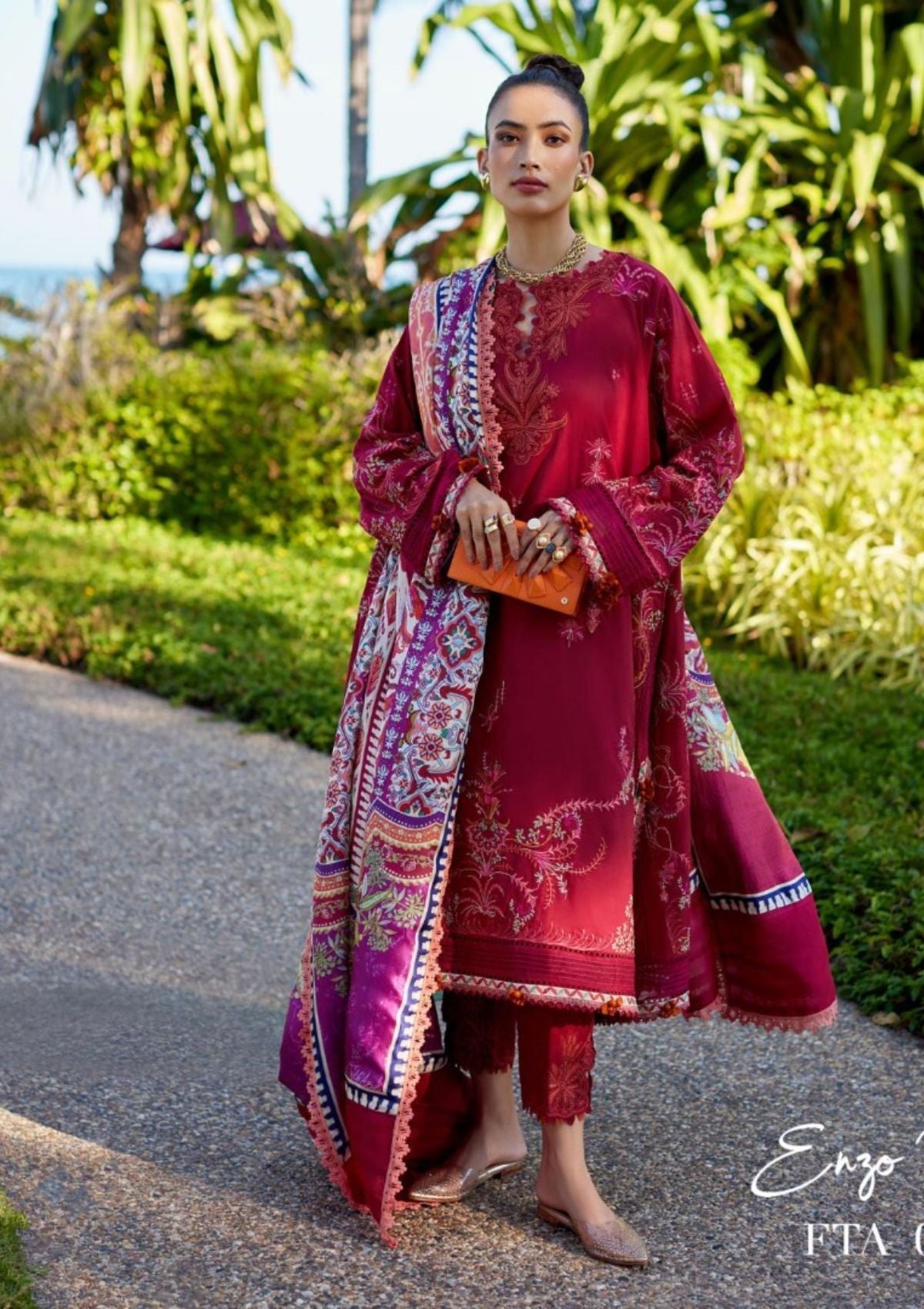 Lawn Collection - Farah Talib Aziz - Suay - Luxury Unstitched '24 - Enzo Red - FTA#02