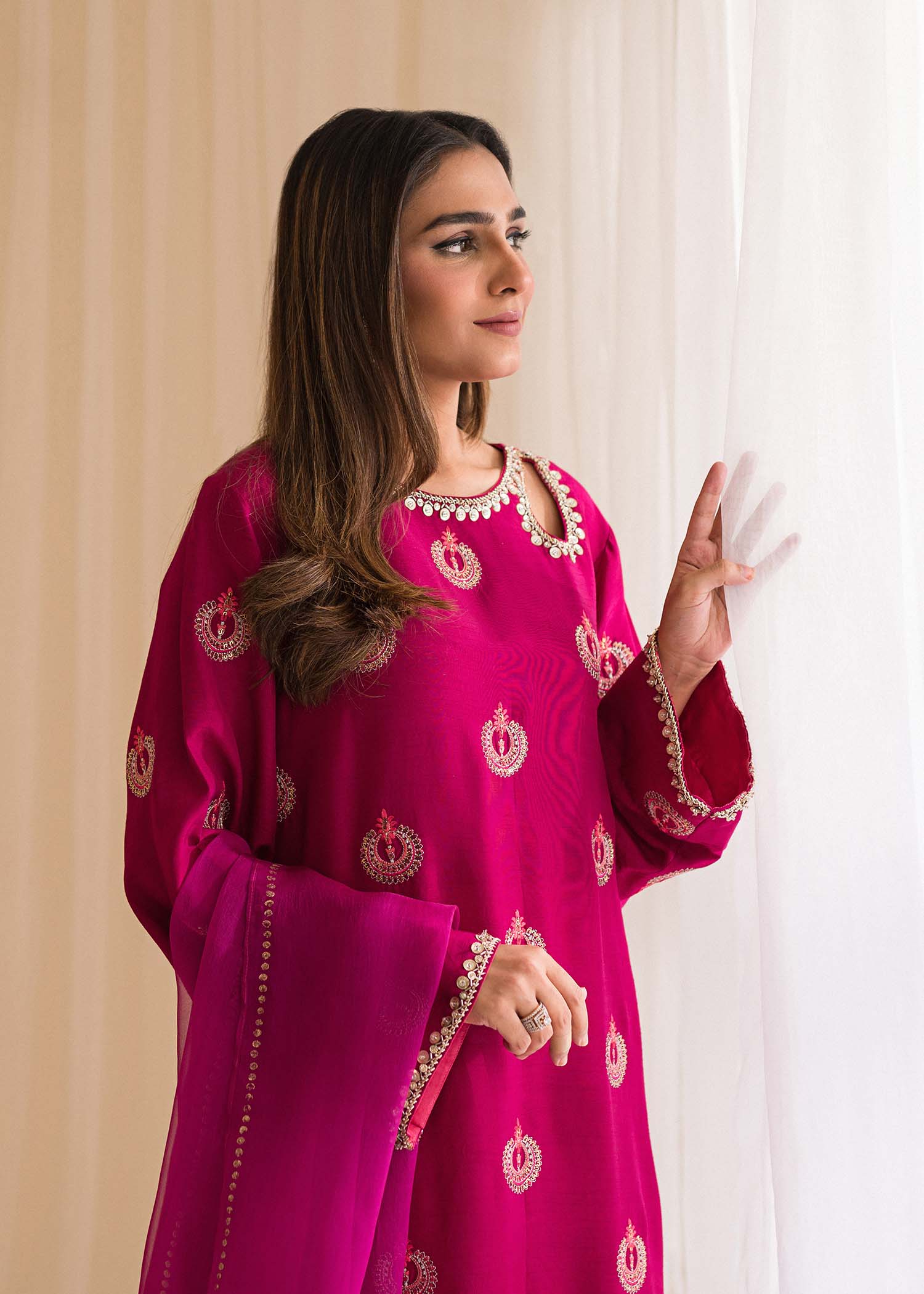 Sadaf Fawad Khan | Lyla Festive Pret | Punchy Pink - Official Sadaf Fawad Khan stockist in UK - Sakeena London