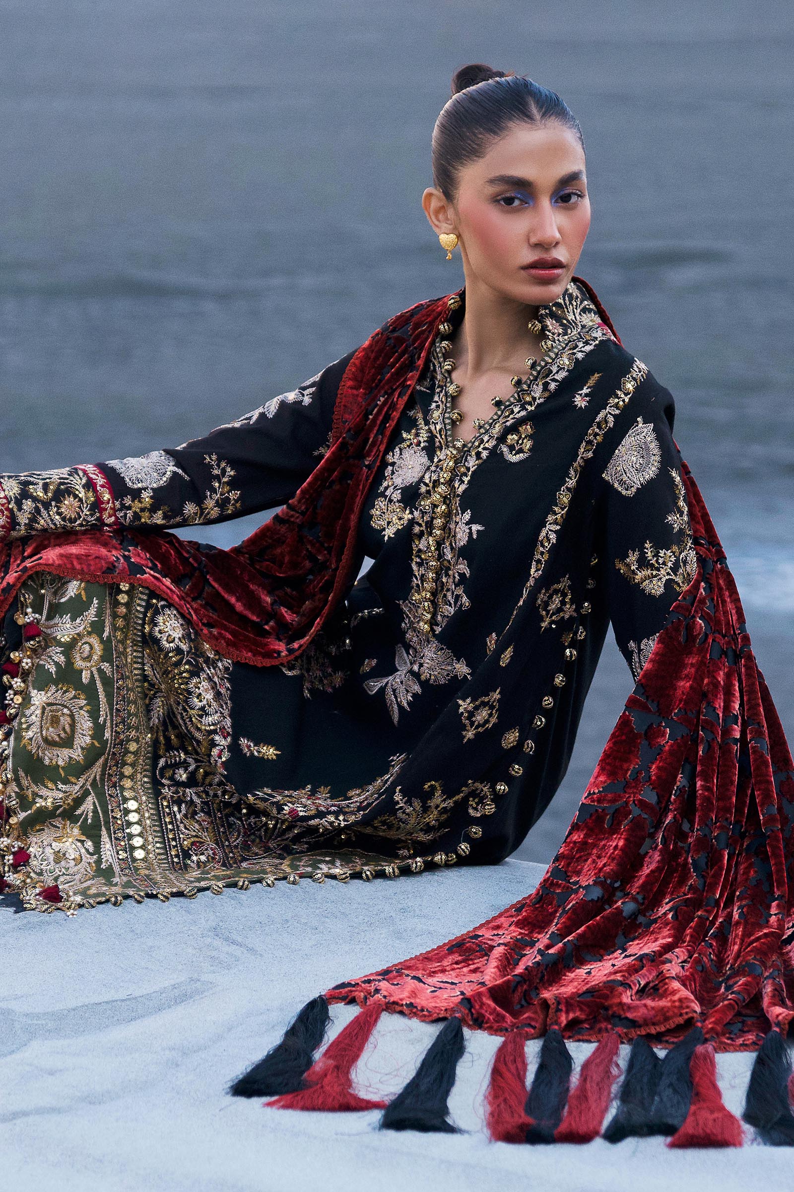 Sana Safinaz | Winter Shawl 24 | S241-001A-3CP - Official Sana Safinaz stockist in UK - Sakeena London
