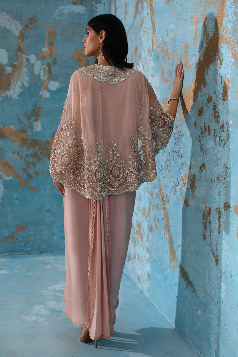 Wardha Saleem | Luxury Pret Fusion Wear | ROSALIE - FORMAL CAPE WITH DRAPE (2 PC) - Official Wardha Saleem stockist in UK - Sakeena London