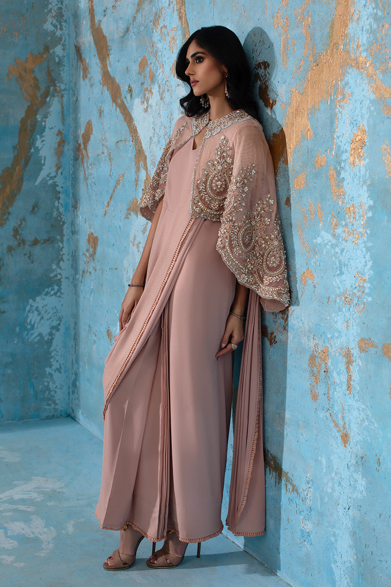 Wardha Saleem | Luxury Pret Fusion Wear | ROSALIE - FORMAL CAPE WITH DRAPE (2 PC) - Official Wardha Saleem stockist in UK - Sakeena London
