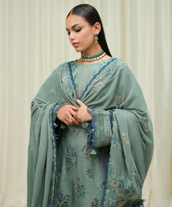 Sapphire | Fall Winter 25 | 3 Piece - Embroidered Raw Silk Suit U3FELX25V638 - Official Sapphire stockist in UK - Sakeena London