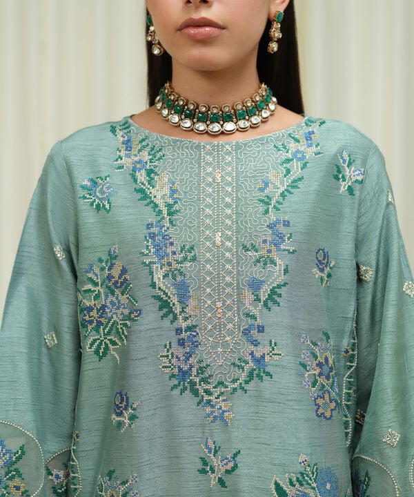 Sapphire | Fall Winter 25 | 3 Piece - Embroidered Raw Silk Suit U3FELX25V638 - Official Sapphire stockist in UK - Sakeena London