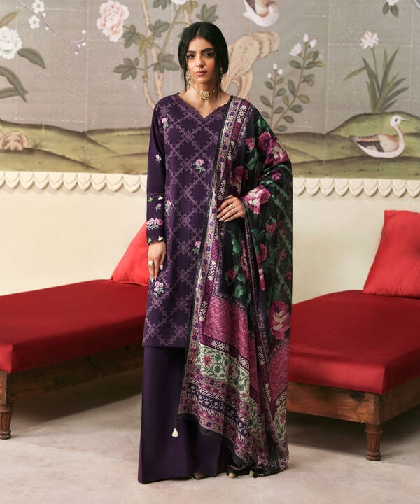 Sapphire | Fall Winter 25 |3 Piece - Embroidered Raw Silk Suit U3FELX25V845 - Official Sapphire stockist in UK - Sakeena London