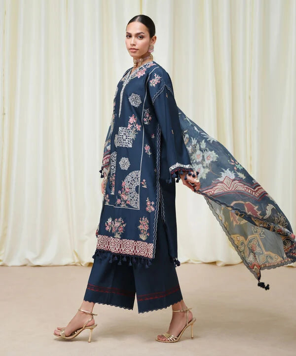 Sapphire | Fall Winter 25 | 3 Piece - Embroidered Cotton Satin Suit U3PESD25V611 - Official Sapphire stockist in UK - Sakeena London