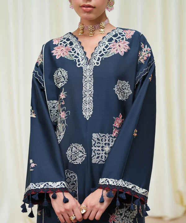 Sapphire | Fall Winter 25 | 3 Piece - Embroidered Cotton Satin Suit U3PESD25V611 - Official Sapphire stockist in UK - Sakeena London