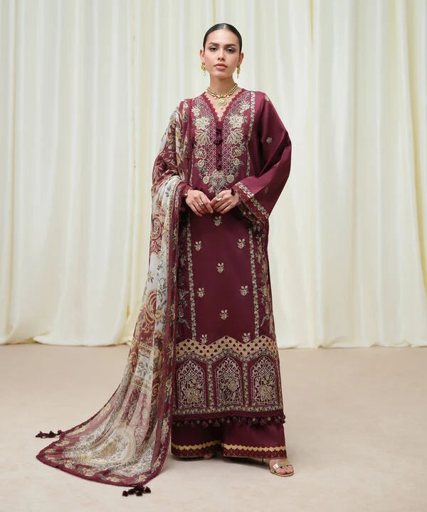 Sapphire | Fall Winter 25 |3 Piece - Embroidered Cotton Satin Suit U3PESD25V616 - Official Sapphire stockist in UK - Sakeena London