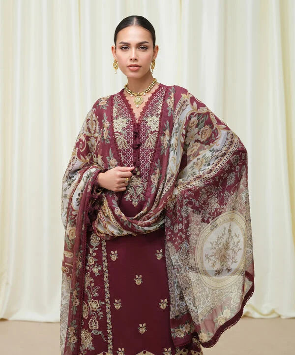 Sapphire | Fall Winter 25 |3 Piece - Embroidered Cotton Satin Suit U3PESD25V616 - Official Sapphire stockist in UK - Sakeena London