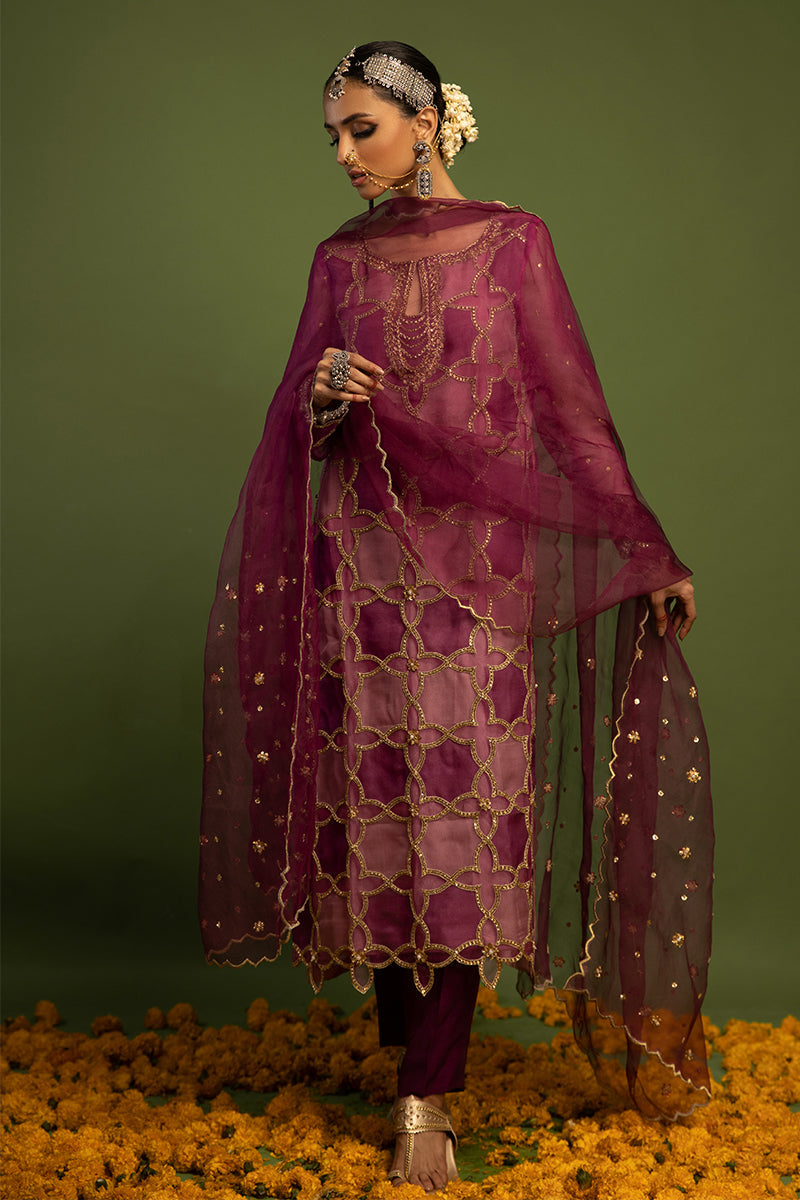 Wardha Saleem | Luxury Pret Traditional Wear | SARAAB - PLUM HEAVY (2 PC) - Official Wardha Saleem stockist in UK - Sakeena London