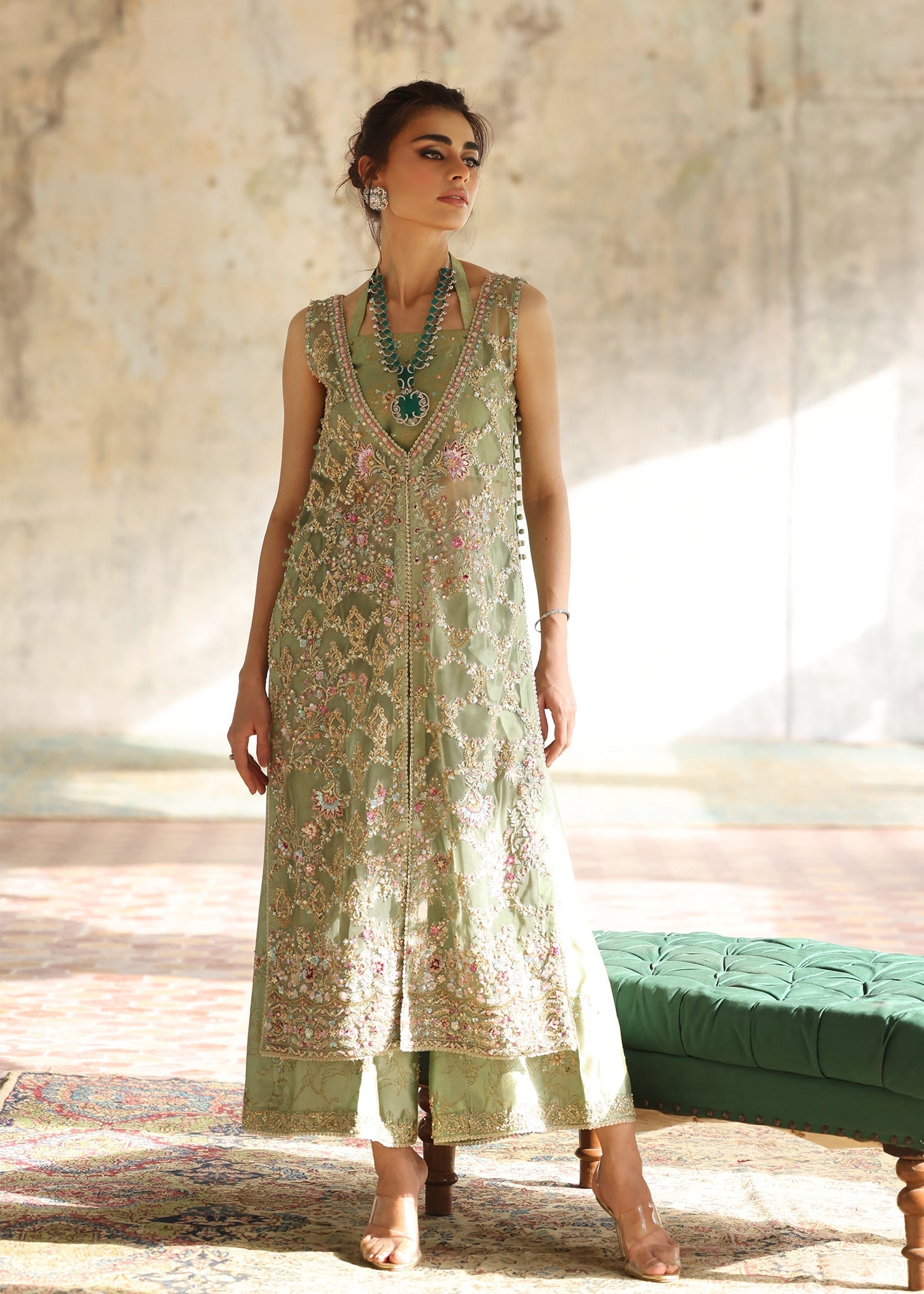 Umsha | Mehfil-e-Rang | Soft Sage - Official Umsha stockist in UK - Sakeena London