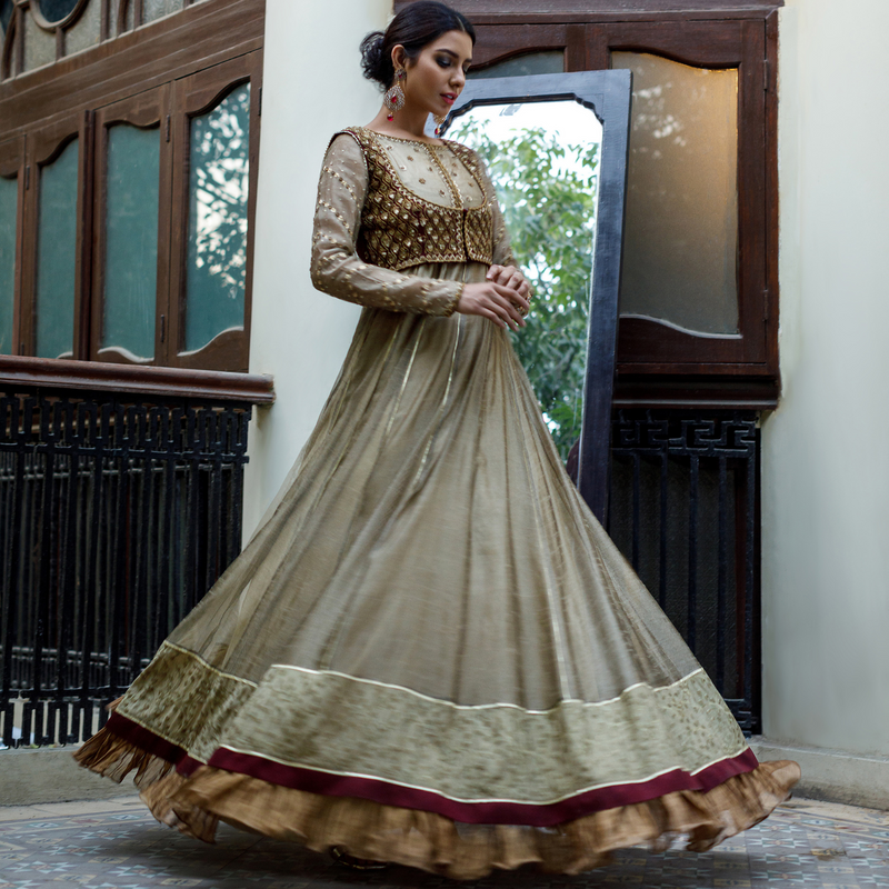 Wahajmkhan | Bahar Begum Formals | IVORY & MAROON BEGUM PESHWAS - Official Wahaj M.Khan stockist in UK - Sakeena London