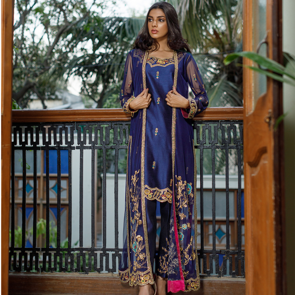 Wahajmkhan | Bahar Begum Formals | NAVY BEGUM JACKET - Official Wahaj M.Khan stockist in UK - Sakeena London