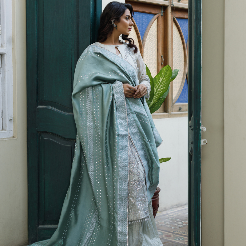 Wahajmkhan | Bahar Begum Formals | SILVER MINT BAHAR JORA - Official Wahaj M.Khan stockist in UK - Sakeena London