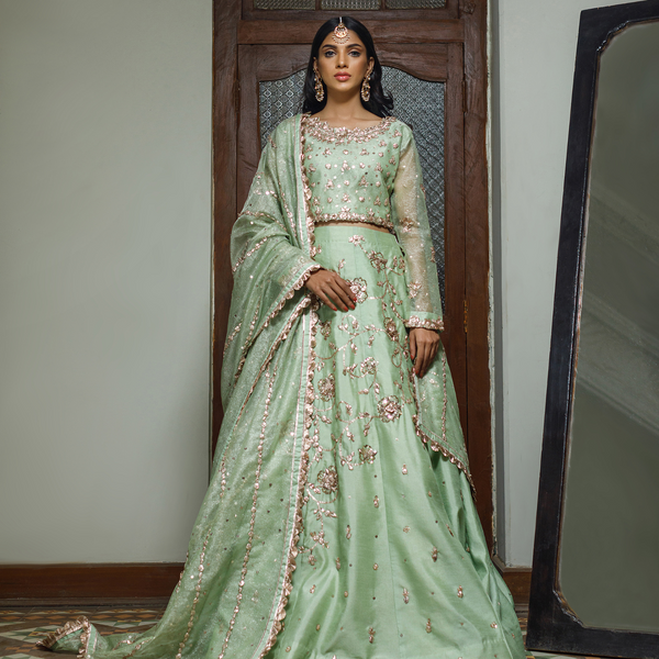 Wahajmkhan | Bahar Begum Formals | MINT BAHAR LEHNGA - Official Wahaj M.Khan stockist in UK - Sakeena London