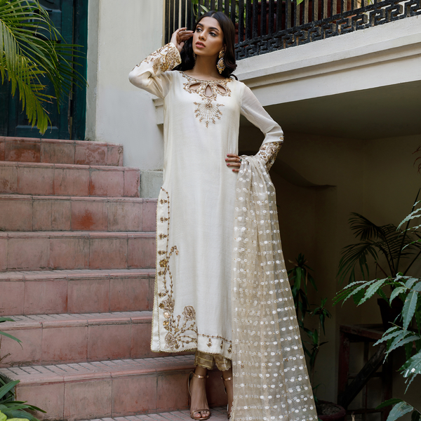 Wahajmkhan | Bahar Begum Formals | IVORY & COPPER BEGUM OUTFIT - Official Wahaj M.Khan stockist in UK - Sakeena London