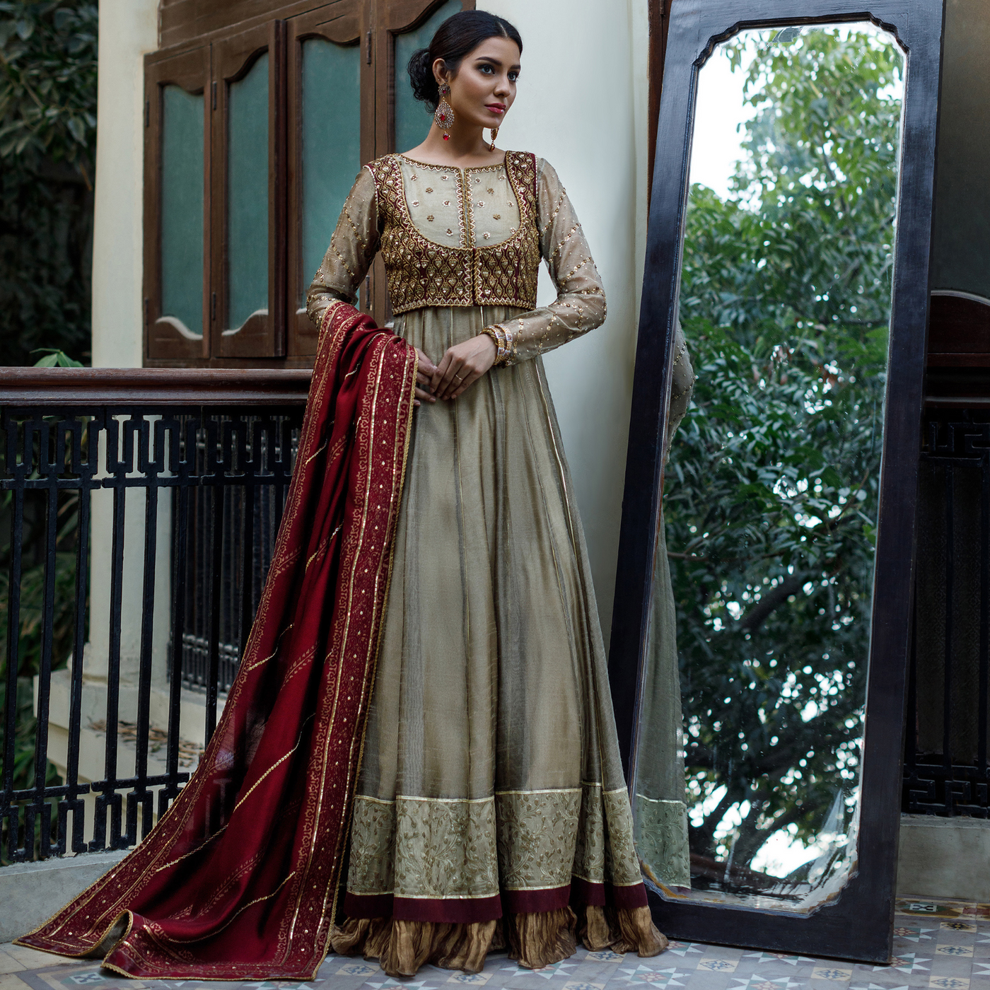Wahajmkhan | Bahar Begum Formals | IVORY & MAROON BEGUM PESHWAS - Official Wahaj M.Khan stockist in UK - Sakeena London