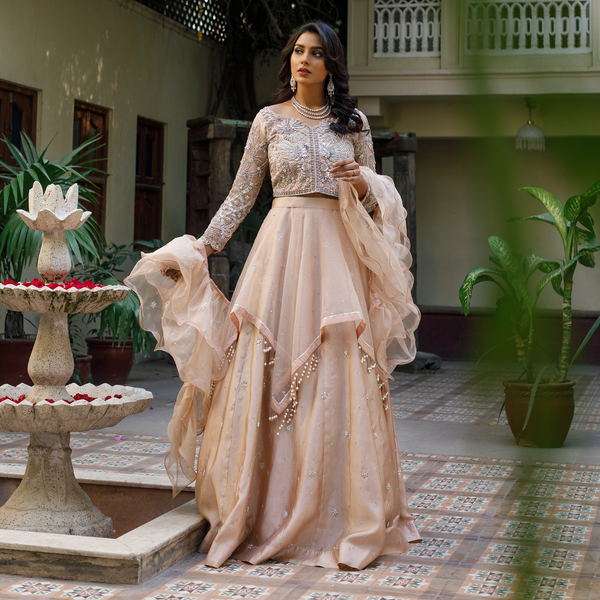 Wahajmkhan | Bahar Begum Formals | NUDE BIRD LEHNGA - Official Wahaj M.Khan stockist in UK - Sakeena London