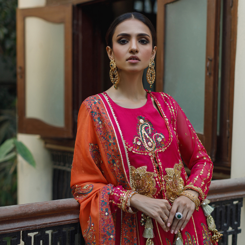 Wahajmkhan | Bahar Begum Formals | MAGENTA BLOCK ANARKALI - Official Wahaj M.Khan stockist in UK - Sakeena London