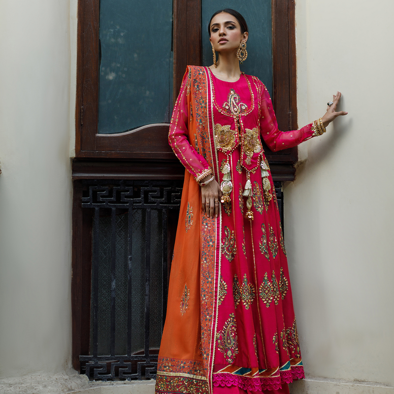 Wahajmkhan | Bahar Begum Formals | MAGENTA BLOCK ANARKALI - Official Wahaj M.Khan stockist in UK - Sakeena London