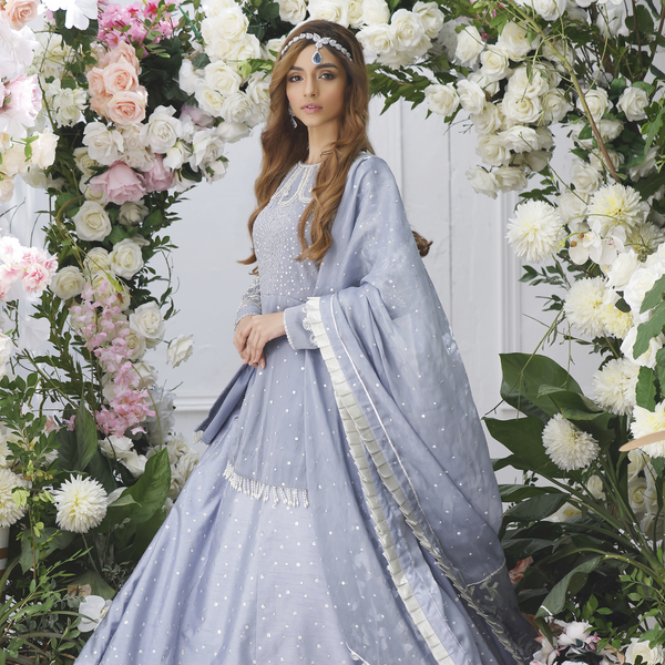 Wahajmkhan | Eden wedding Formals | PERIWINKLE PEPLUM & LENGA - Official Wahaj M.Khan stockist in UK - Sakeena London