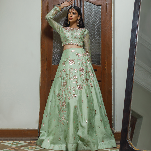 Wahajmkhan | Bahar Begum Formals | MINT BAHAR LEHNGA - Official Wahaj M.Khan stockist in UK - Sakeena London