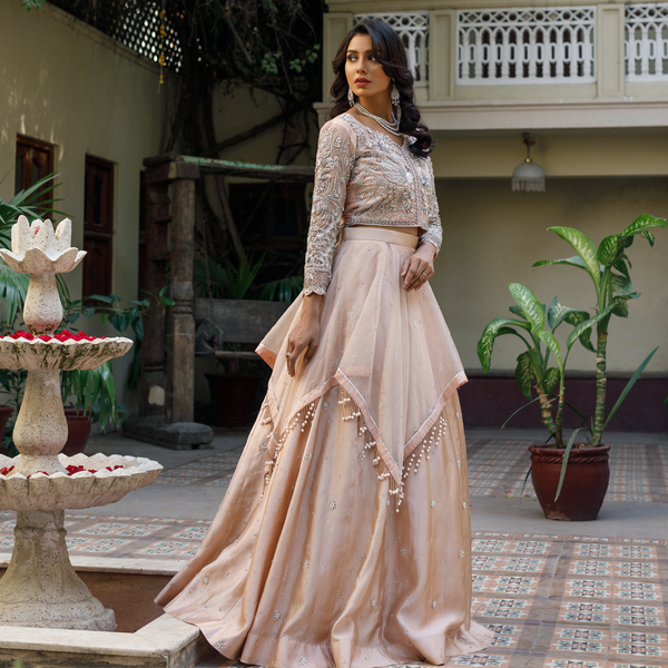 Wahajmkhan | Bahar Begum Formals | NUDE BIRD LEHNGA - Official Wahaj M.Khan stockist in UK - Sakeena London