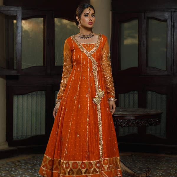 Wahajmkhan | Bahar Begum Formals | SAPPHIRE BURNT ANGARKHA - Official Wahaj M.Khan stockist in UK - Sakeena London