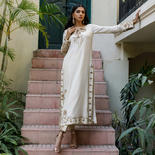 Wahajmkhan | Bahar Begum Formals | IVORY & COPPER BEGUM OUTFIT - Official Wahaj M.Khan stockist in UK - Sakeena London