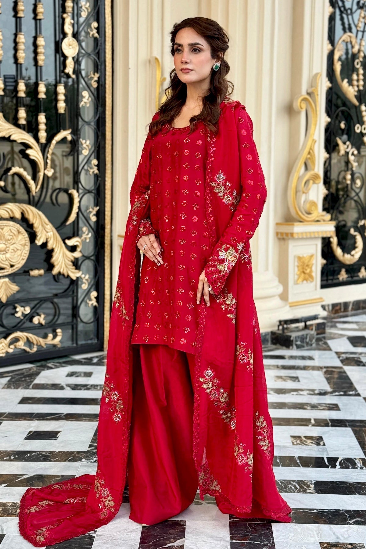 Mina Kashif | Loona Lawn 25 | Ruby - Official Mina Kashif stockist in UK - Sakeena London