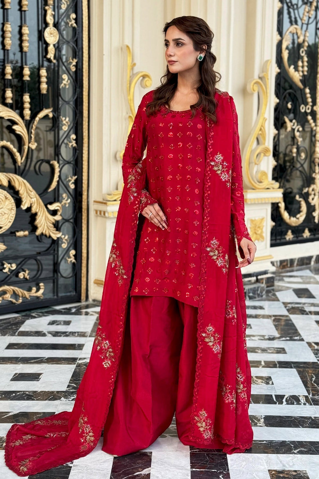 Mina Kashif | Loona Lawn 25 | Ruby - Official Mina Kashif stockist in UK - Sakeena London