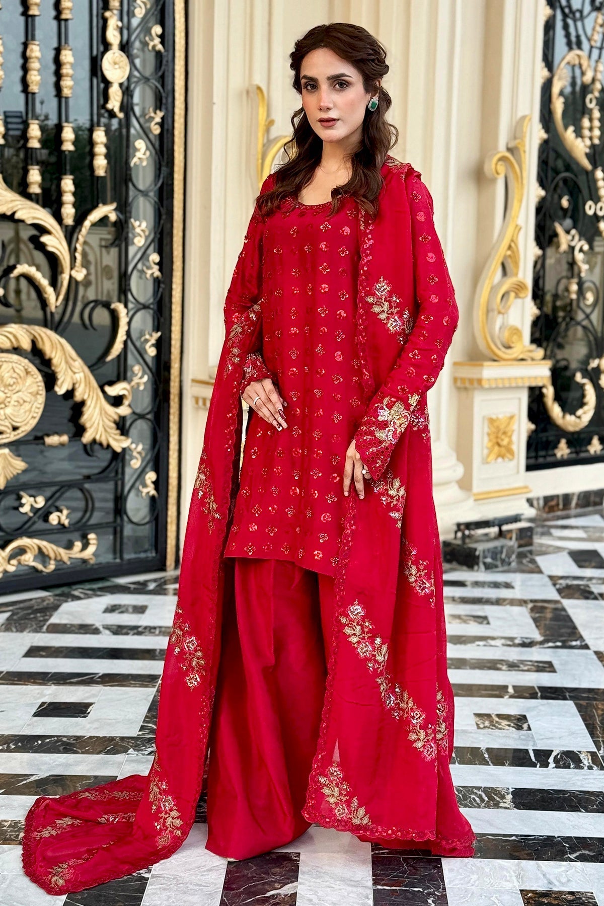 Mina Kashif | Loona Lawn 25 | Ruby - Official Mina Kashif stockist in UK - Sakeena London