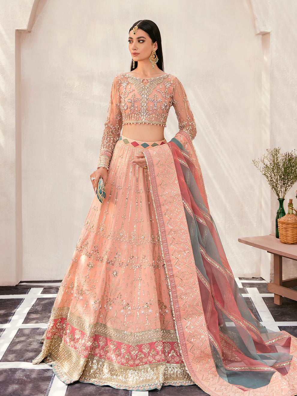 Gulaal | Wedding Formals | AFREEN GL-WS-22V1-29 (PEACH LEHNGA CHOLI) - Official Gulaal stockist in UK - Sakeena London