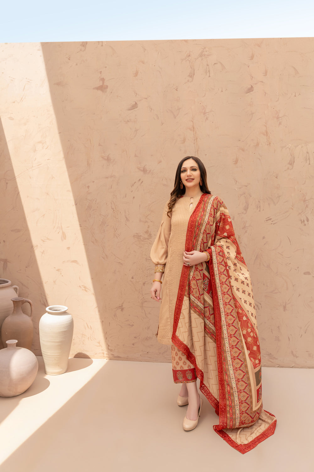Wahaj M Khan | The Print Story | Ivory Maroon TPS - Official Wahaj M Khan stockist in UK - Sakeena London
