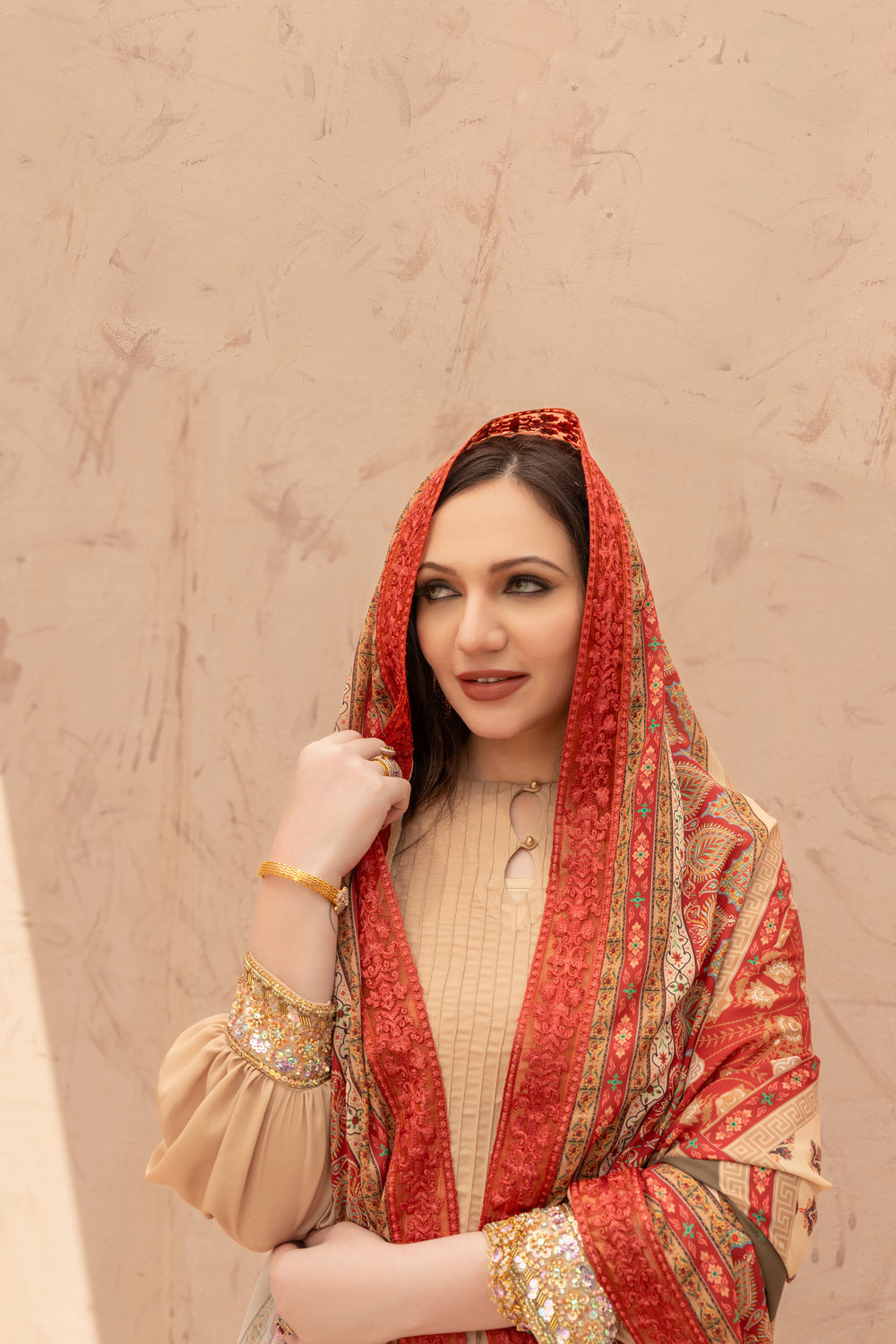 Wahaj M Khan | The Print Story | Ivory Maroon TPS - Official Wahaj M Khan stockist in UK - Sakeena London