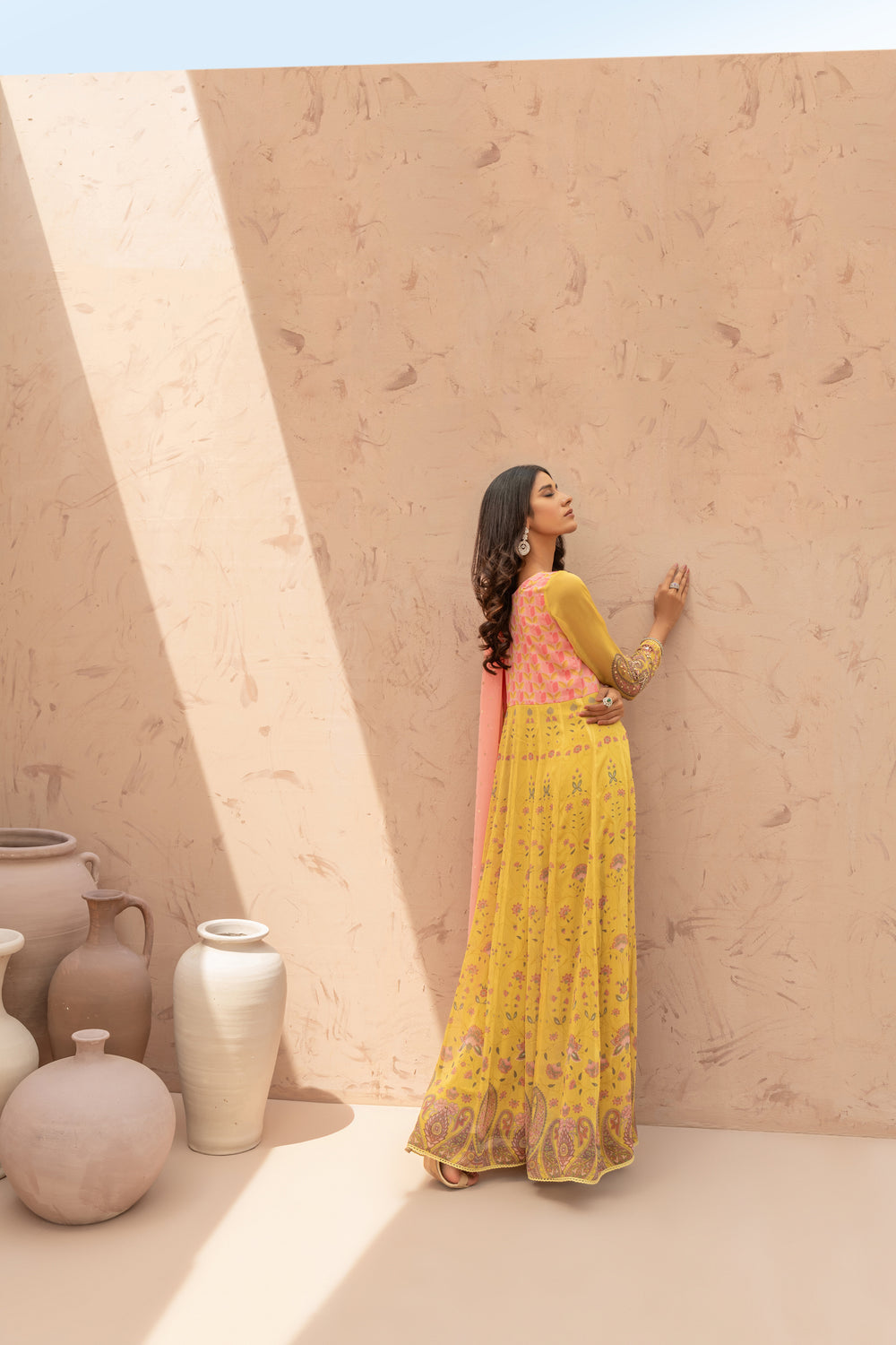 Wahaj M Khan | The Print Story | Yellow Printed TPS Anarkali - Official Wahaj M Khan stockist in UK - Sakeena London