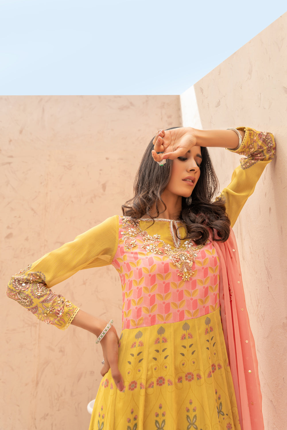 Wahaj M Khan | The Print Story | Yellow Printed TPS Anarkali - Official Wahaj M Khan stockist in UK - Sakeena London