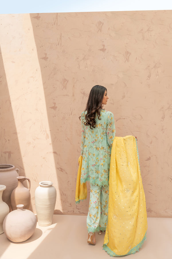 Wahaj M Khan | The Print Story | Ferozi Yellow TPS Peplum - Official Wahaj M Khan stockist in UK - Sakeena London