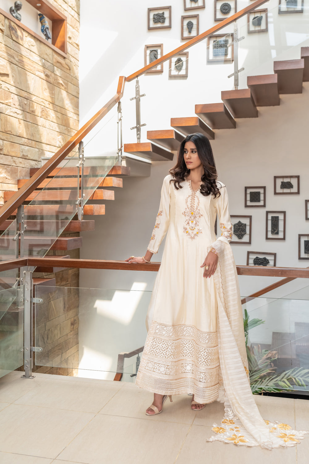 Wahaj M Khan | The Print Story | Cream Cotton TPS Outfit - Official Wahaj M Khan stockist in UK - Sakeena London