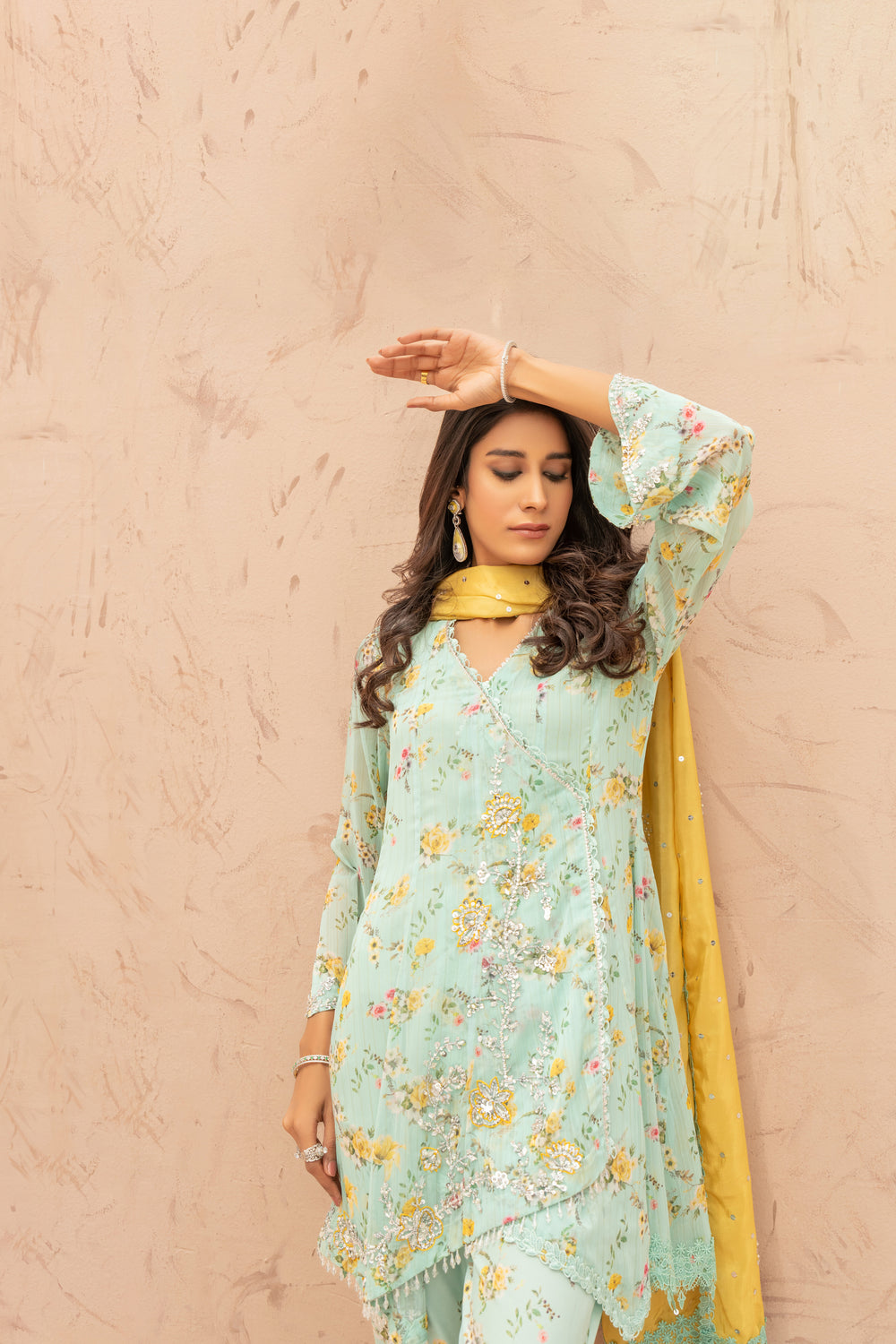Wahaj M Khan | The Print Story | Ferozi Yellow TPS Peplum - Official Wahaj M Khan stockist in UK - Sakeena London