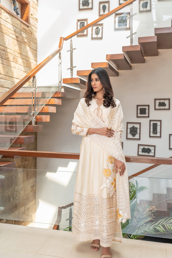 Wahaj M Khan | The Print Story | Cream Cotton TPS Outfit - Official Wahaj M Khan stockist in UK - Sakeena London