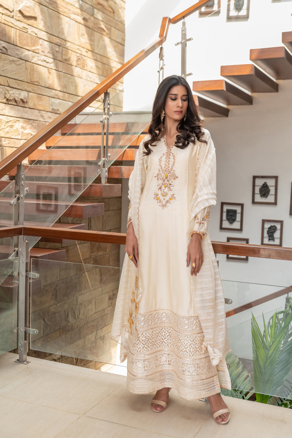 Wahaj M Khan | The Print Story | Cream Cotton TPS Outfit - Official Wahaj M Khan stockist in UK - Sakeena London