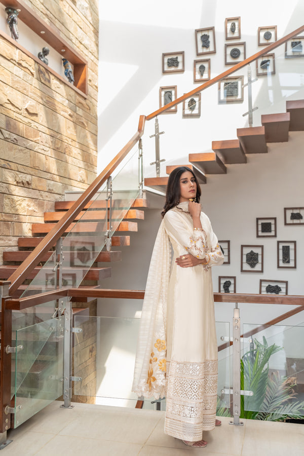 Wahaj M Khan | The Print Story | Cream Cotton TPS Outfit - Official Wahaj M Khan stockist in UK - Sakeena London